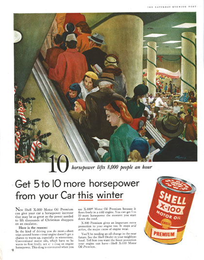 １９５５年の「POST（Ｓａｔｕｒｄａｙ　Ｅｖｅｎｉｎｇ　Ｐｏｓｔ）」誌の石油会社「SHELL」の広告イラスト